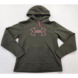 Under Armour Hoodie Women L Hunter Green Pink Cold Gear Sweatshirt Active Casual